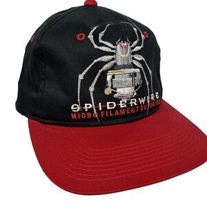Vintage Spiderwire Micro Filament Line Hat Black Red Snapback Ball Cap Fishing